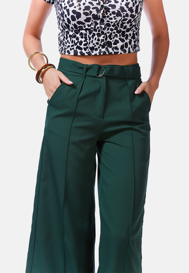 high waist belted wide leg trousers#color_green