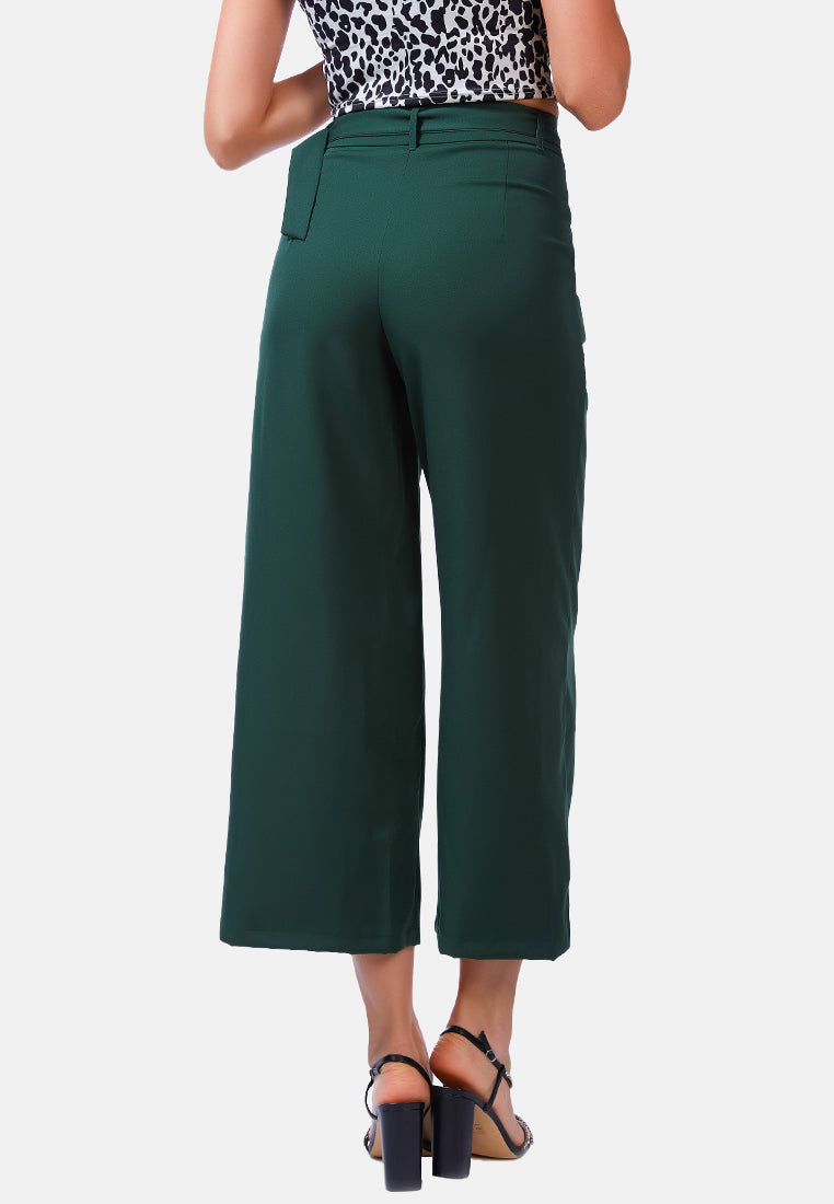 high waist belted wide leg trousers#color_green
