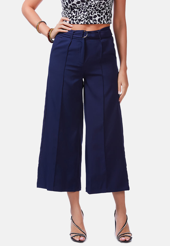 high waist belted wide leg trousers#color_navy-blue