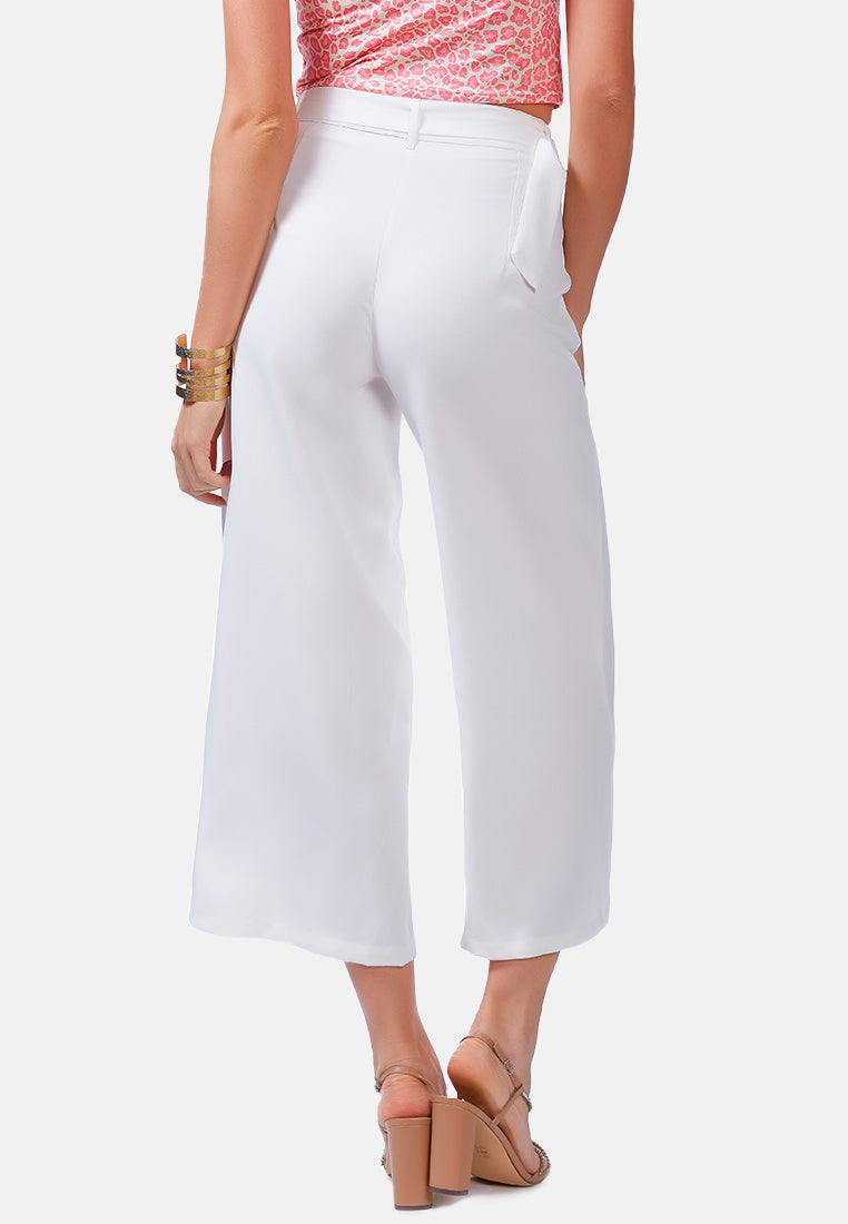 High waist belted wide leg trousers#color_white