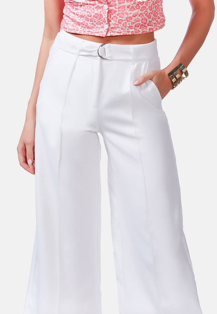 High waist belted wide leg trousers#color_white