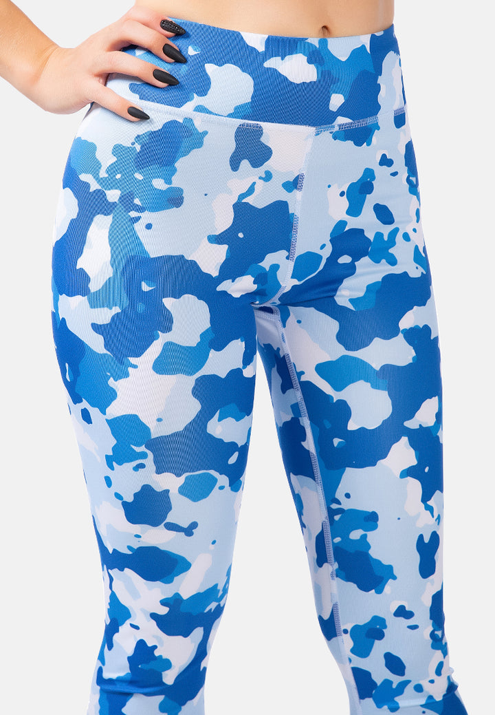 high waist blue printed gym leggings#color_camo