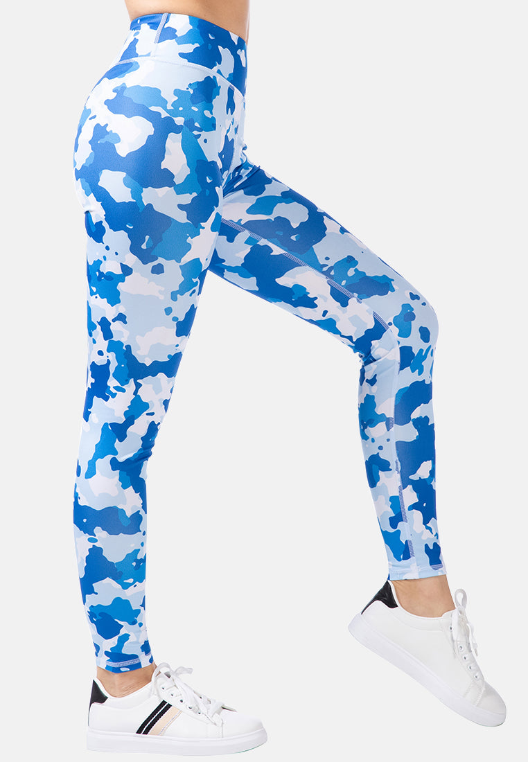 high waist blue printed gym leggings#color_camo