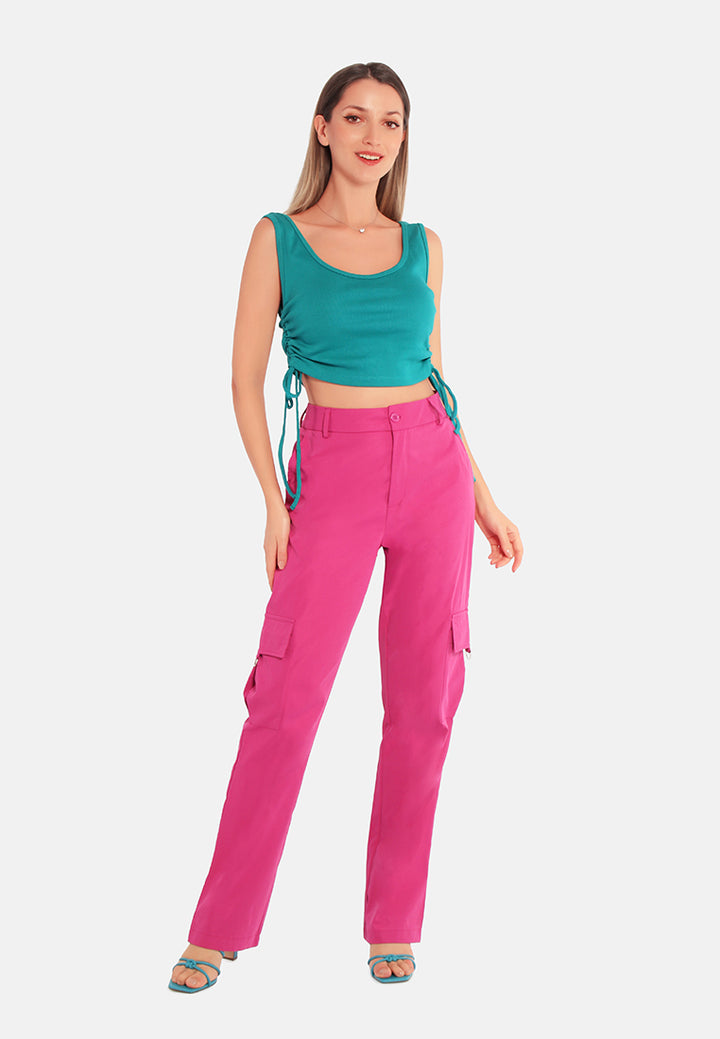 high waist cargo pants#color_magenta