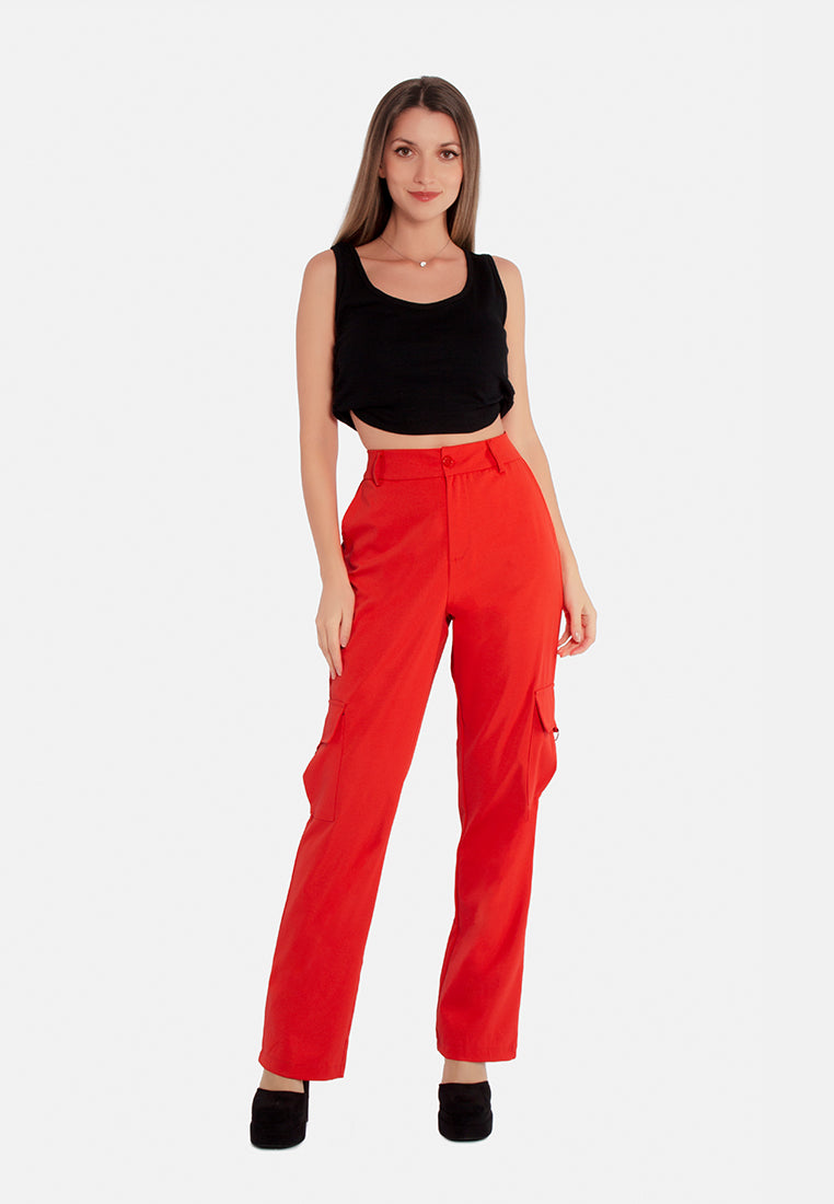 high waist cargo pants#color_tangerine