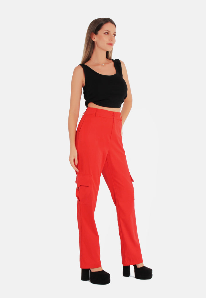 high waist cargo pants#color_tangerine