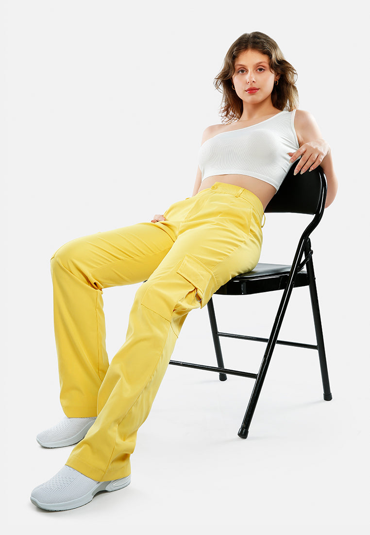 high waist cargo pants by ruw#color_yellow