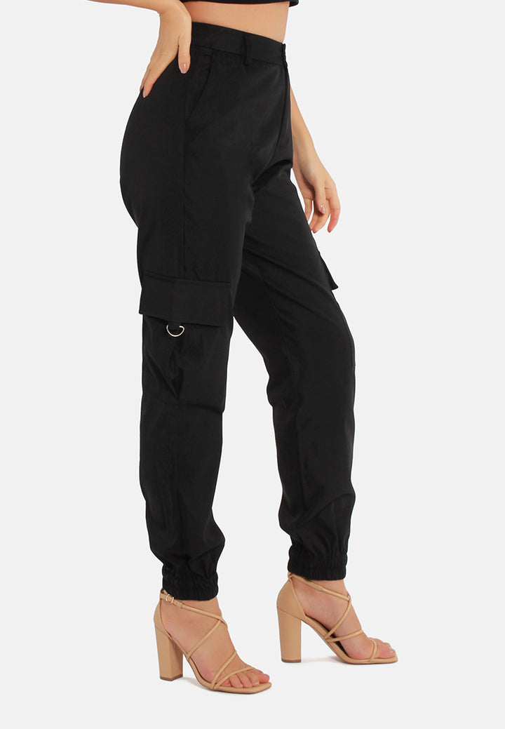 high waist cargo pants#color_black