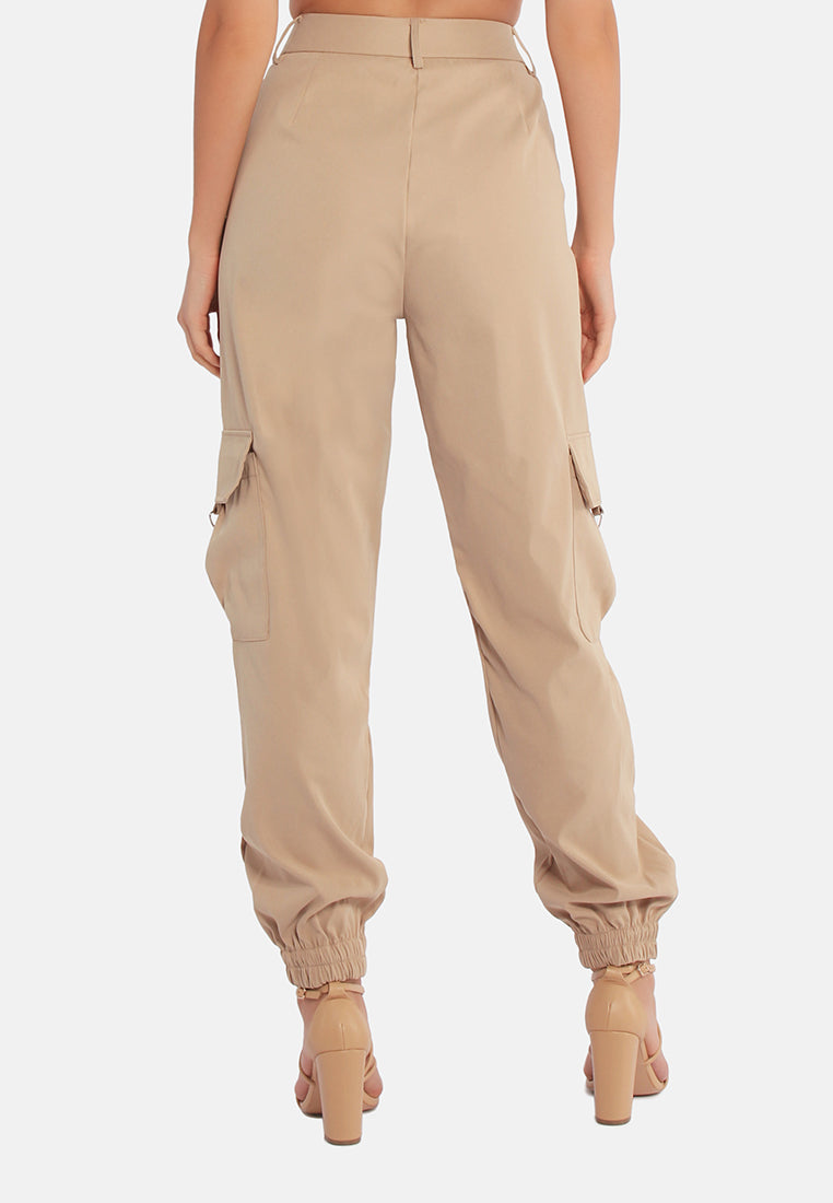 high waist cargo pants#color_khaki