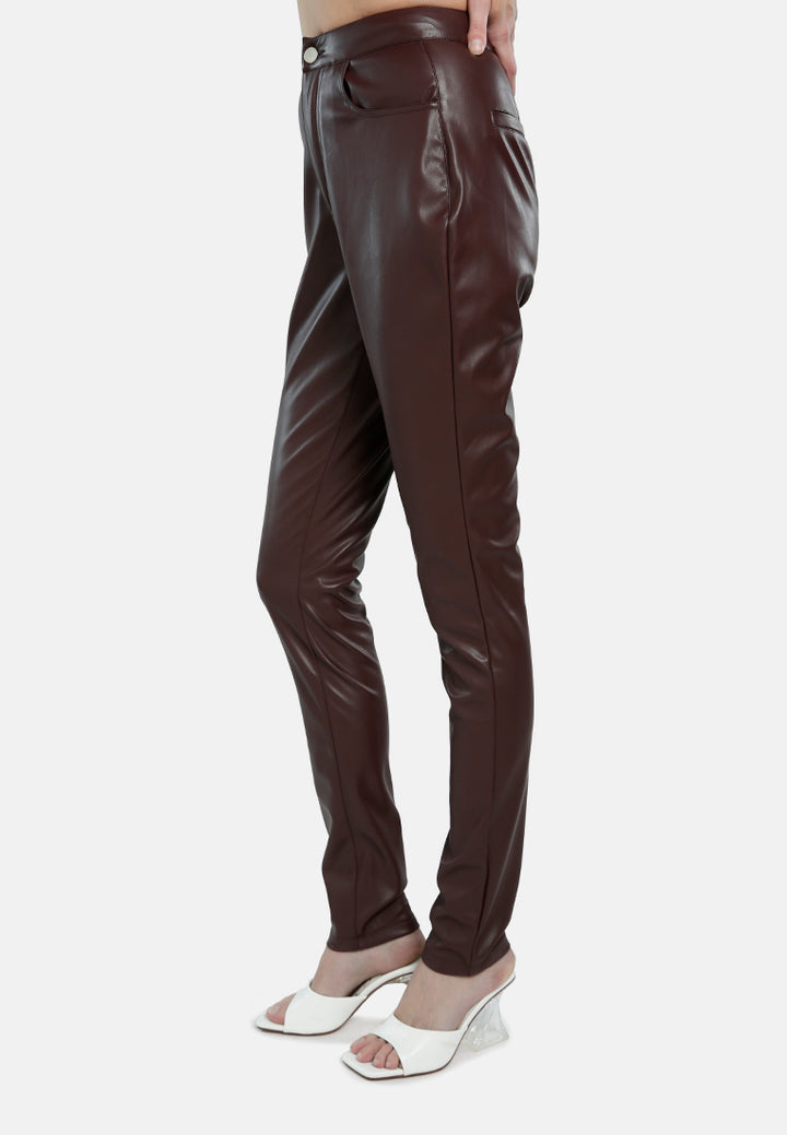 high waist faux leather pants#color_chocolate