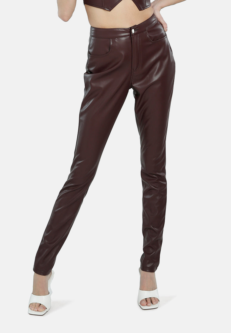high waist faux leather pants#color_chocolate