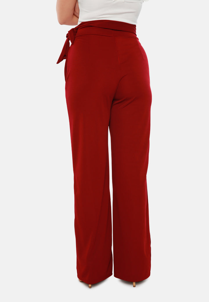 high waist wide leg pants#color_wine-red