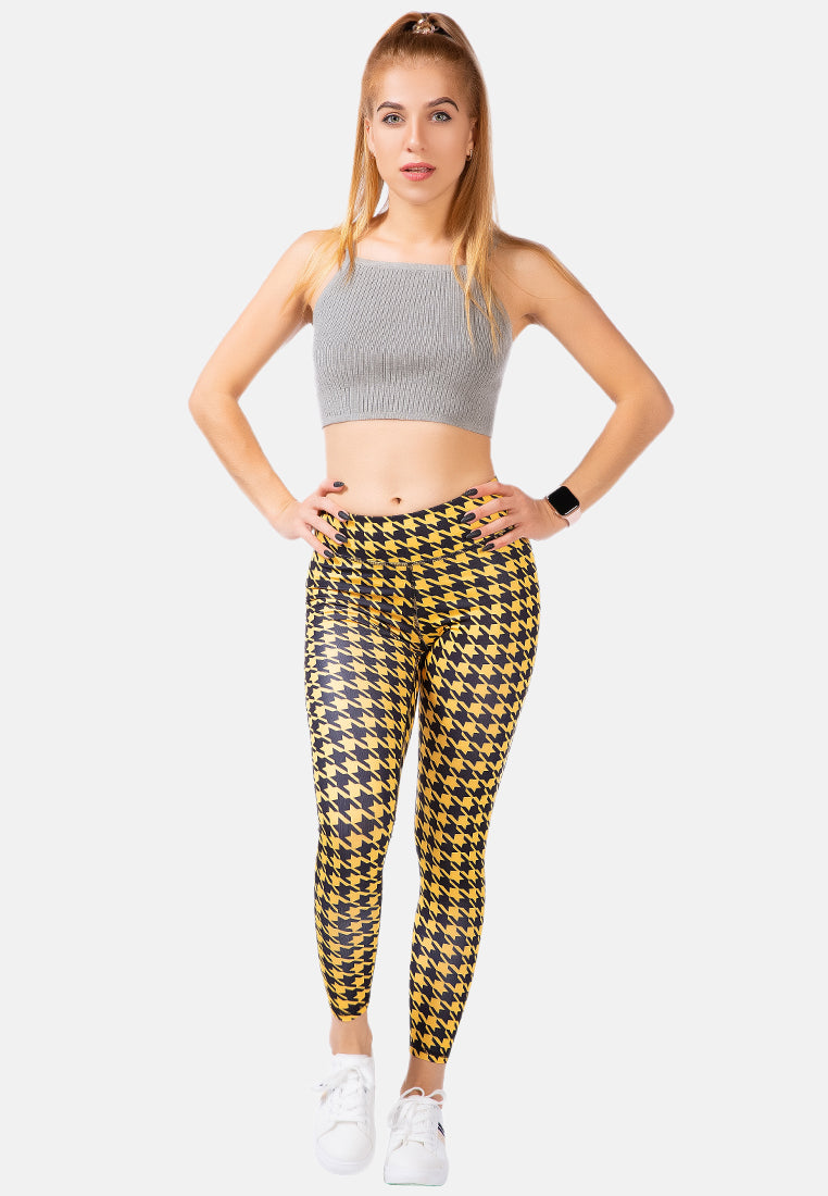 high waist yellow hounds tooth running leggings#color_yellow