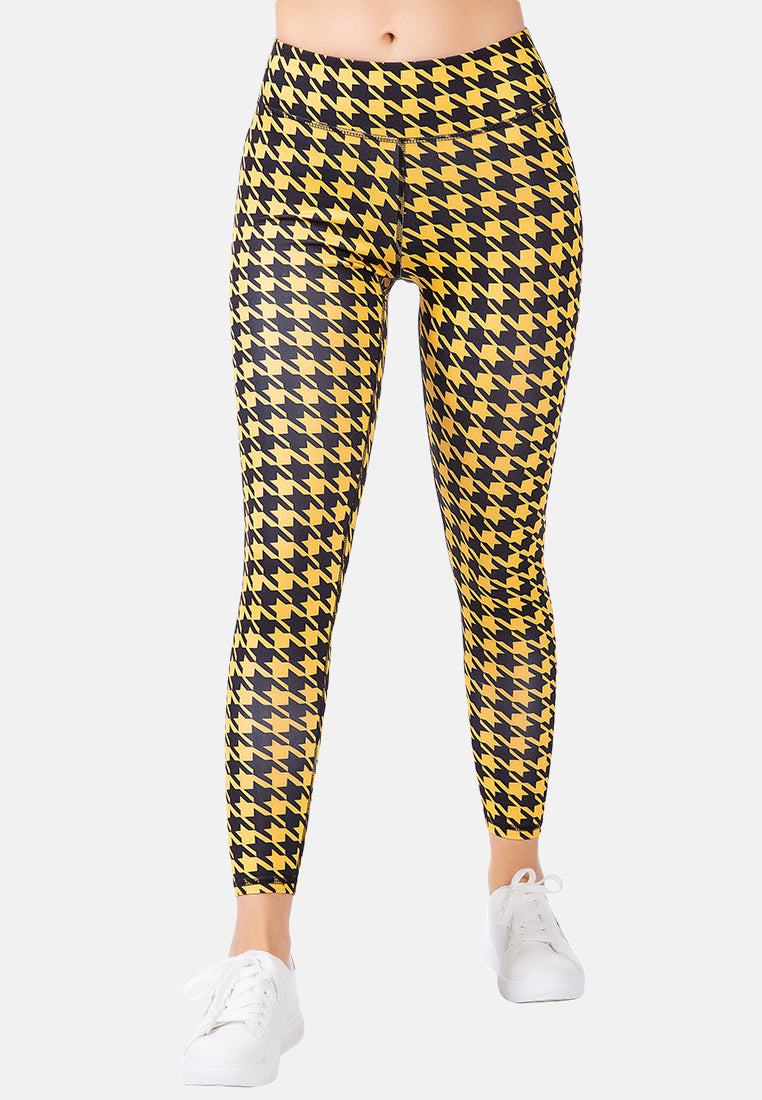 high waist yellow hounds tooth running leggings#color_yellow