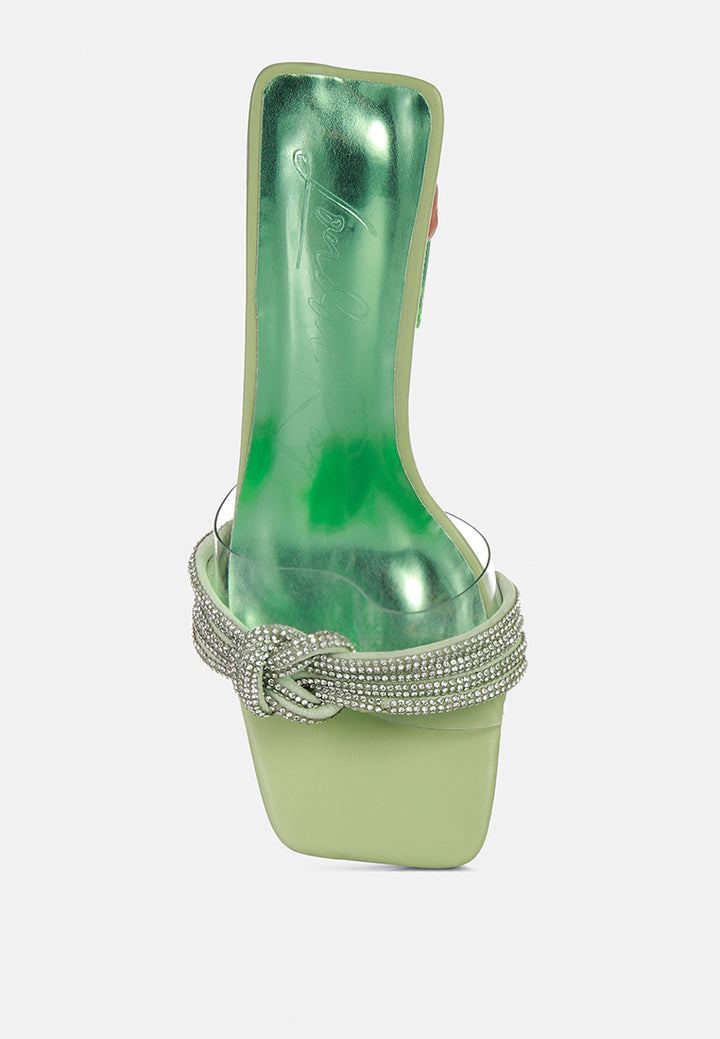 hiorda knotted rhinestone embellished spool heel sandals#color_green