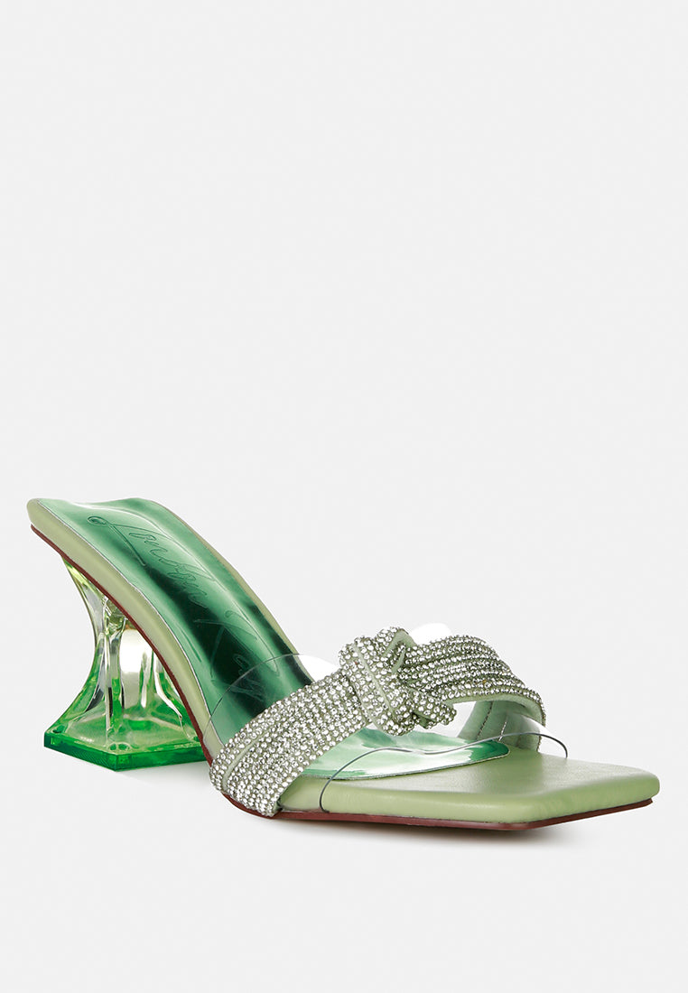 hiorda knotted rhinestone embellished spool heel sandals#color_green