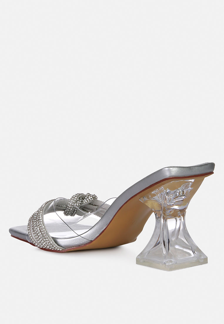 hiorda knotted rhinestone embellished spool heel sandals#color_silver