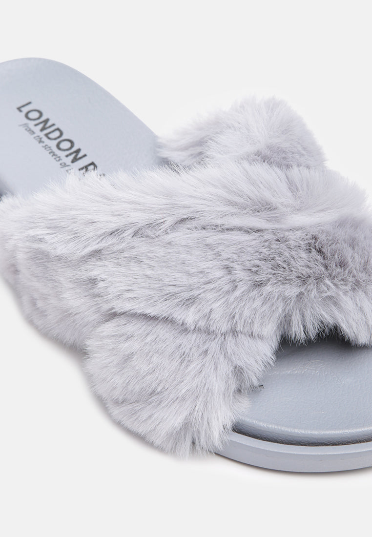 homey fur slip-on flats#color_grey