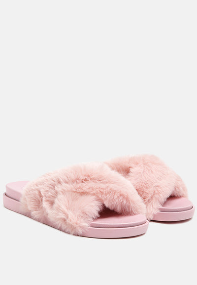 homey fur slip-on flats#color_pink