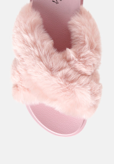 homey fur slip-on flats#color_pink