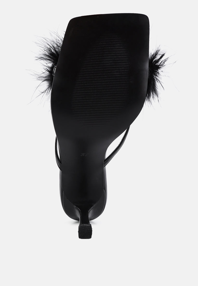 honeybear feather detail slip-on sandals#color_black