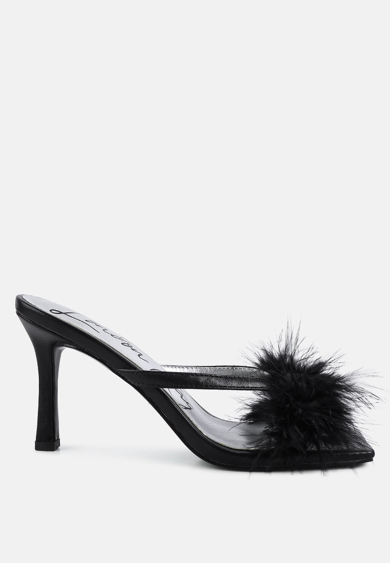 honeybear feather detail slip-on sandals#color_black