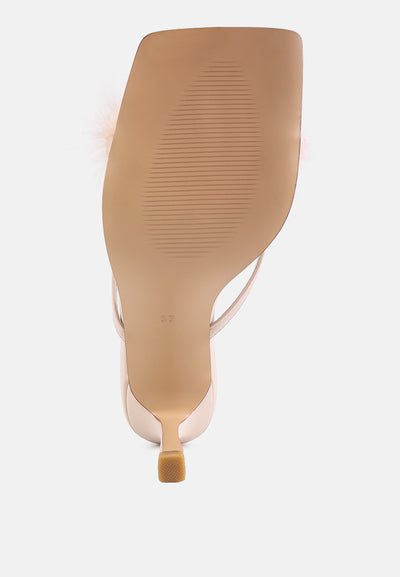 honeybear feather detail slip-on sandals#color_latte