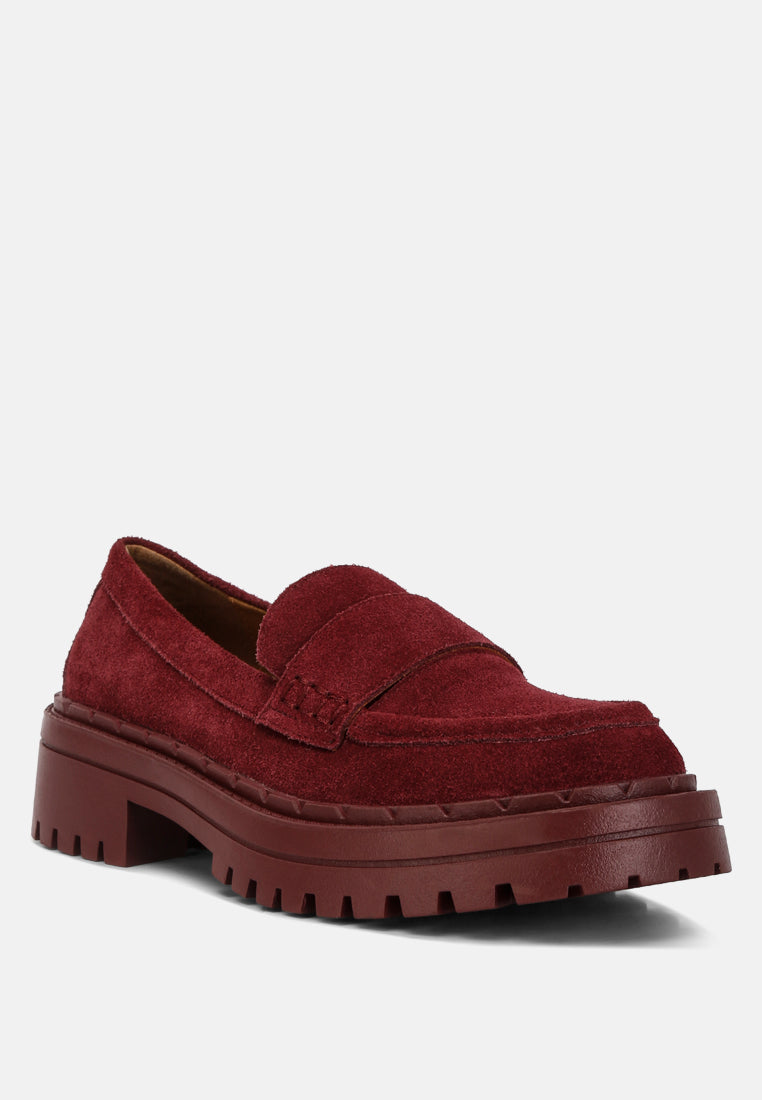 honora suede chunky loafers#color_burgundy