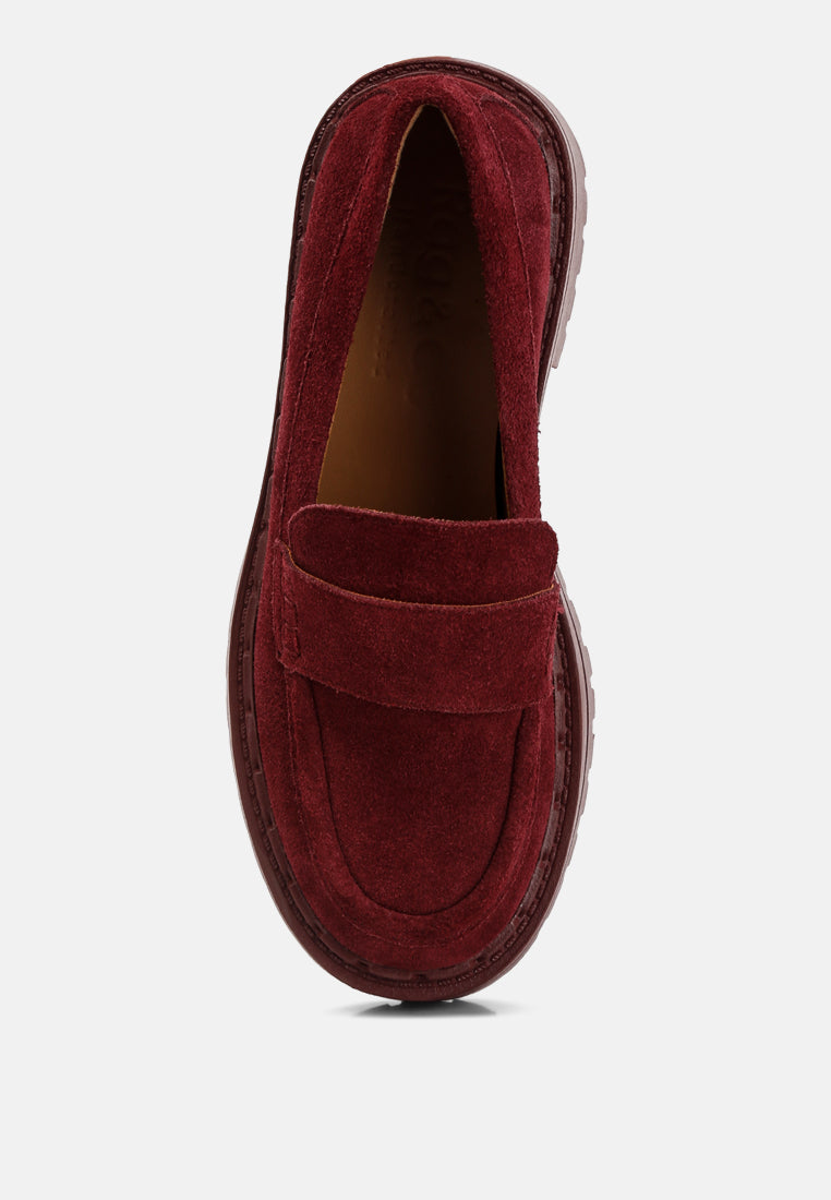 honora suede chunky loafers#color_burgundy