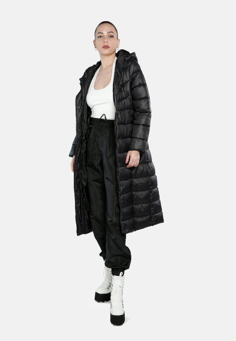 hooded long puffer jacket#color_black