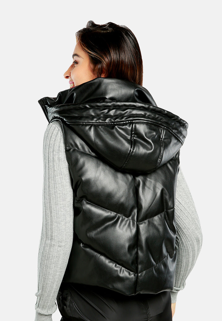 hooded sleeveless puffer jacket in black#color_black