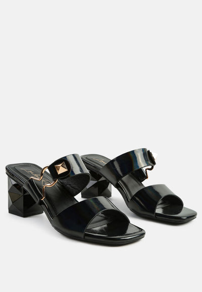 hookup geometric cut block heel slides sandals#color_black