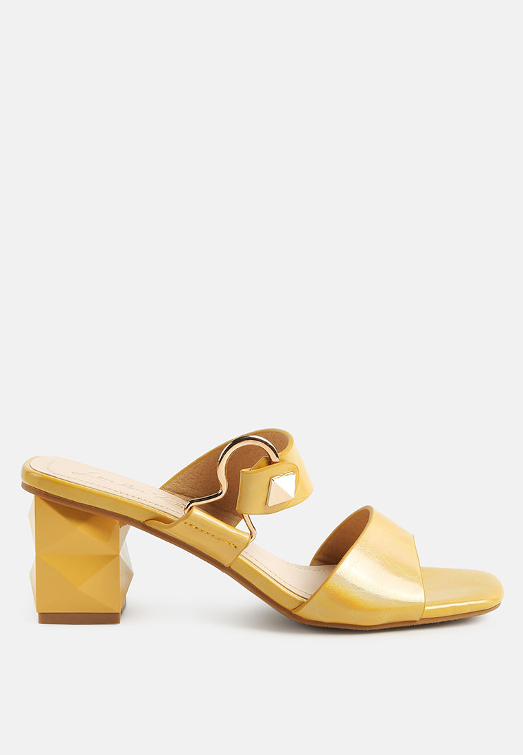 hookup geometric cut block heel slides sandals#color_yellow