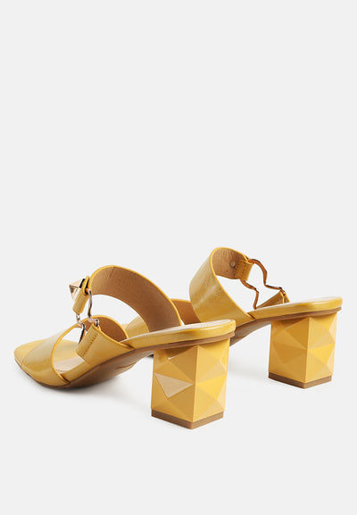hookup geometric cut block heel slides sandals#color_yellow