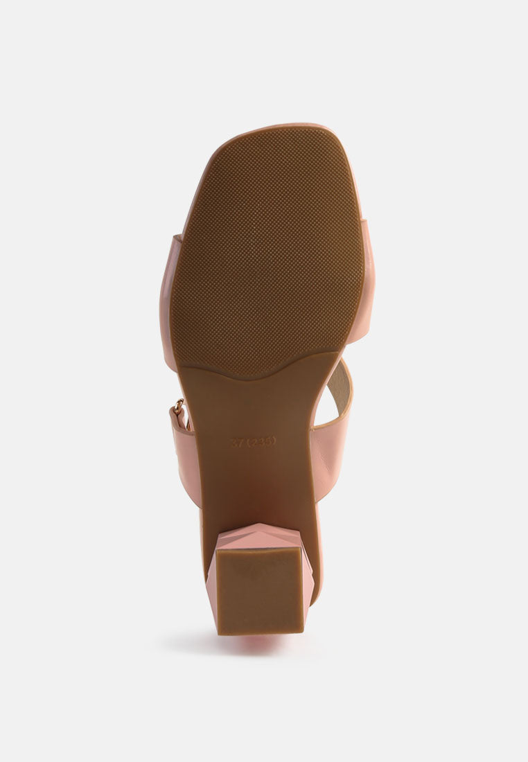 hookup geometric cut block heel slides sandals#color_pink