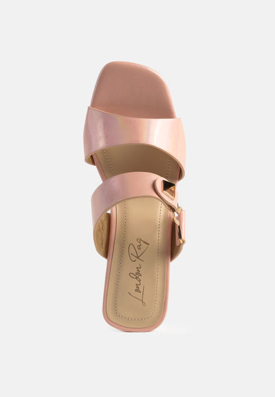 hookup geometric cut block heel slides sandals#color_pink