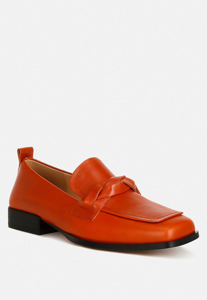 soft faux leather braided loafers by ruw color_cognac