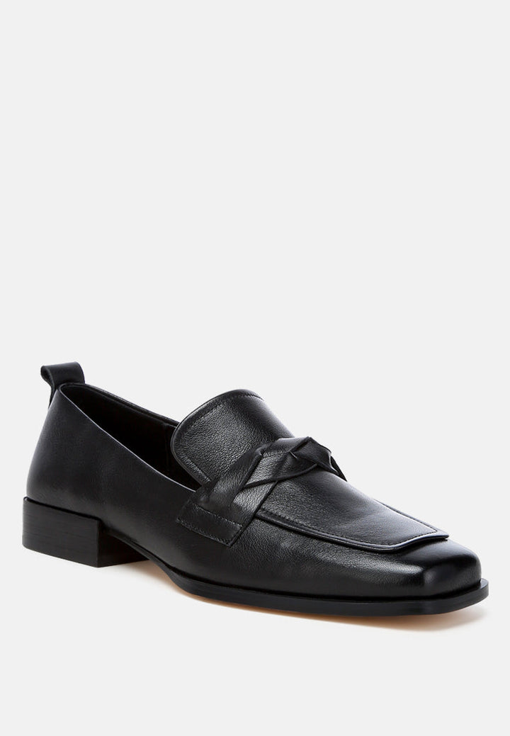 hostess genuine leather braided loafers#color_black