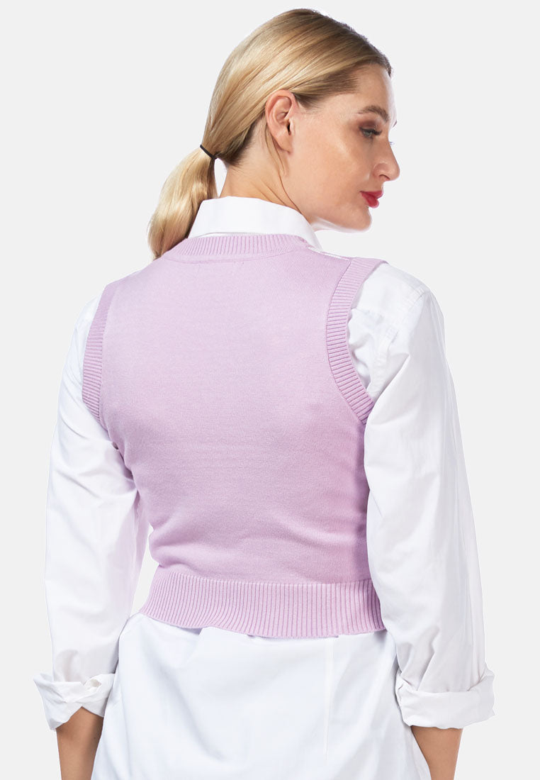 houndstooth knitted vest top#color_lavender-white