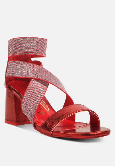 huskies metallic faux leather block heel sandals#color_red