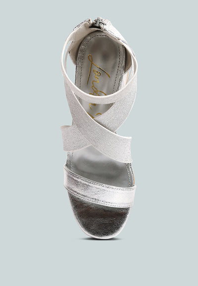 huskies metallic faux leather block heel sandals#color_silver