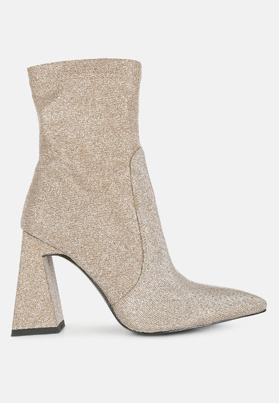 hustlers shimmer block heeled ankle boots#color_gold