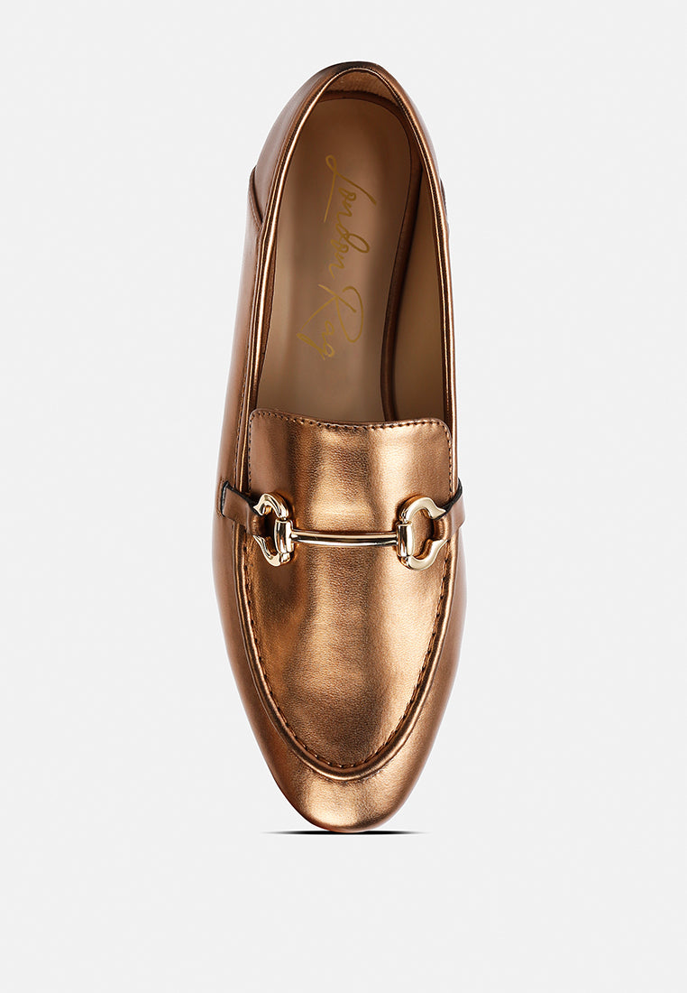 ichiro metallic faux leather horsebit detail loafers#color_bronze