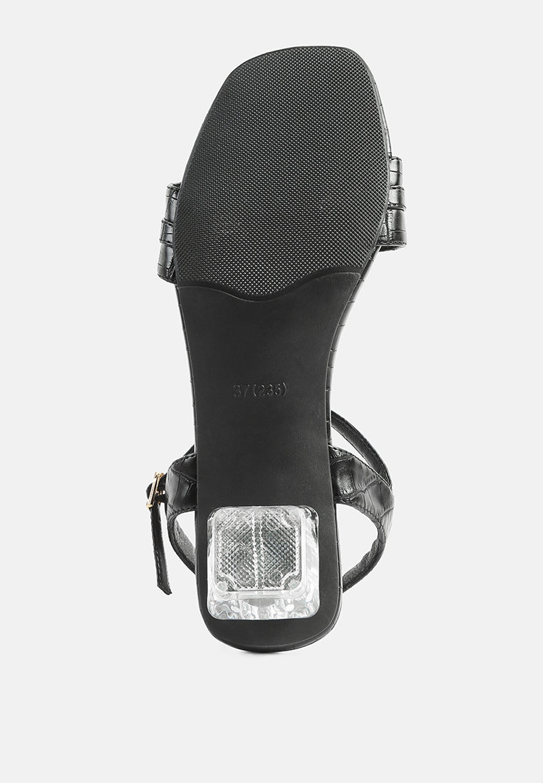 icicle clear low heel chain sandals#color_black