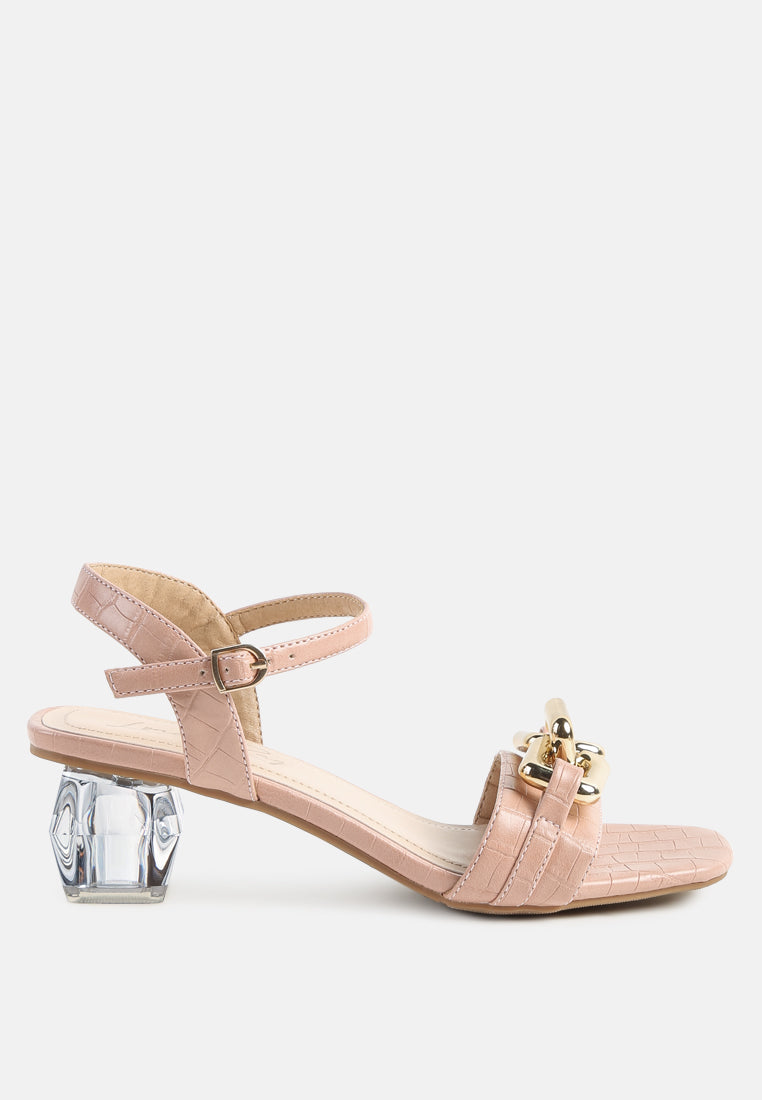 icicle clear low heel chain sandals#color_pink