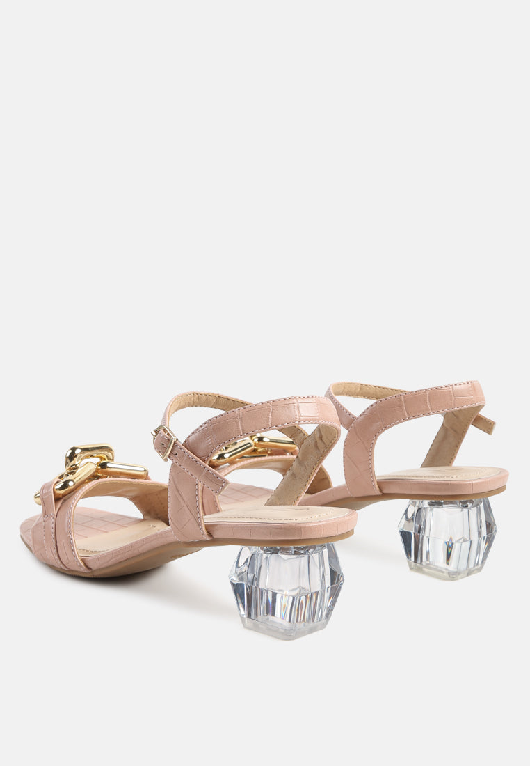 icicle clear low heel chain sandals#color_pink