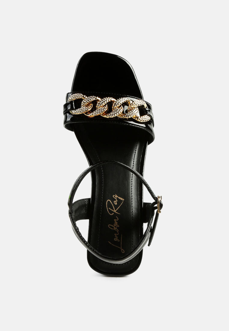 illusion geometric cut diamante chain sandals#color_black