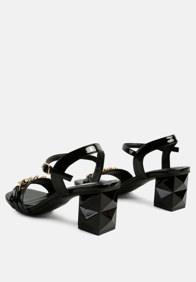 illusion geometric cut diamante chain sandals#color_black
