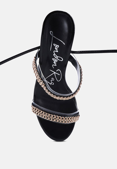 indulgence metal chain lace up chunky sandals#color_black