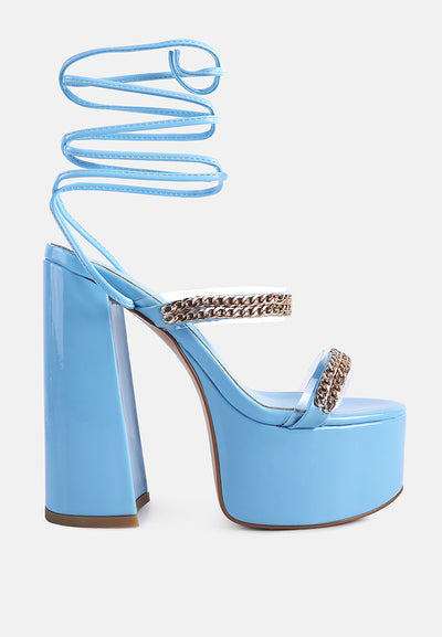 indulgence metal chain lace up chunky sandals#color_blue